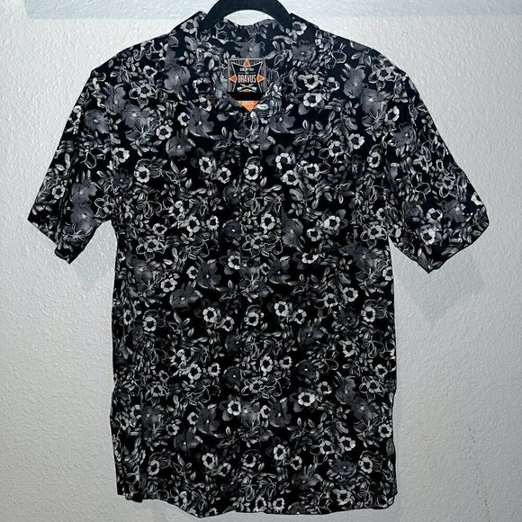 DRAVUS "Built for Wear" Gray & Black Floral Short Sleeve Button Up Men's Shirt L - Picture 1 of 8